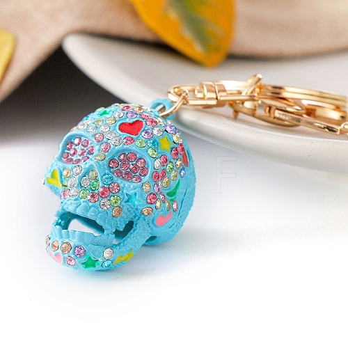 Alloy Rhinestone Skull Pendants Keychain PW-WG6EDB8-02-1