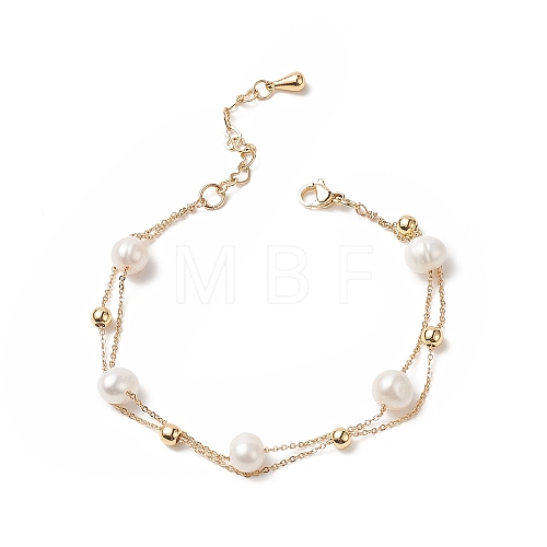Natural Pearl Beaded Double Layer Multi-strand Bracelet BJEW-TA00243-1