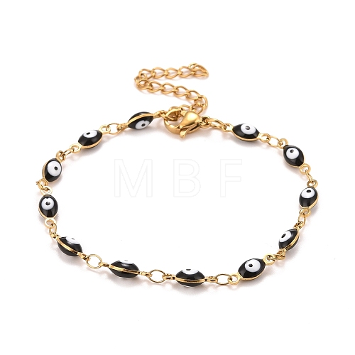 Enamel Horse Eye Link Chains Bracelet BJEW-P271-05G-04-1