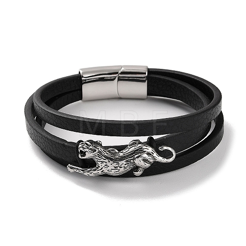 Men's Black PU Leather Cord Multi-Strand Bracelets BJEW-K243-24AS-1