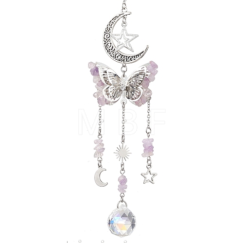 Alloy Hollow Moon Butterfly Hanging Ornaments HJEW-TA00173-01-1