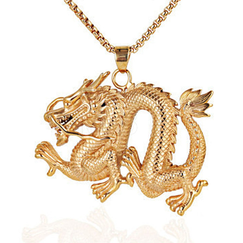 Vintage Chinese Dragon Titanium Steel Pendant Necklaces QK0292-2-1