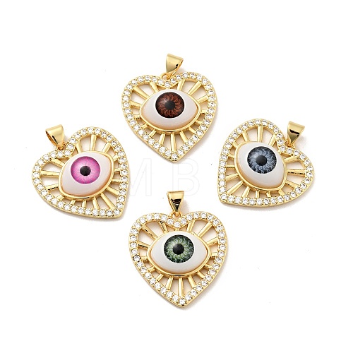 Heart with Eye Brass Micro Pave Clear Cubic Zirconia Pendants KK-G419-07G-1