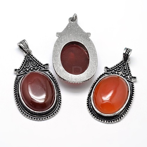 Oval Antique Silver Zinc Alloy Natural Red Agate Big Pendants G-F228-27K-FF-1