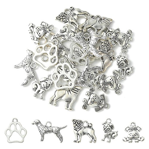 25Pcs 5 Style Tibetan Style Puppy Pendants TIBEP-YW0001-54-1