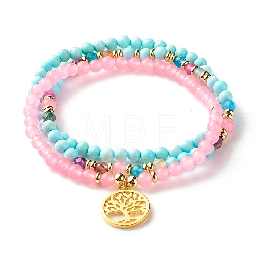 Stone Stretch Bracelets Set BJEW-JB07332-1