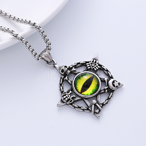 Nightclub Punk Retro Devil Eye Pentagram Titanium Steel Pendant Necklace Jewelry NW8478-1