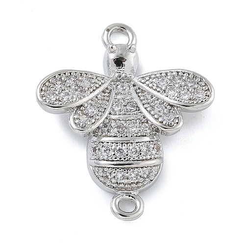 Rack Plating Brass Micro Pave Clear Cubic Zirconia Bee Connector Charms KK-A234-072P-1