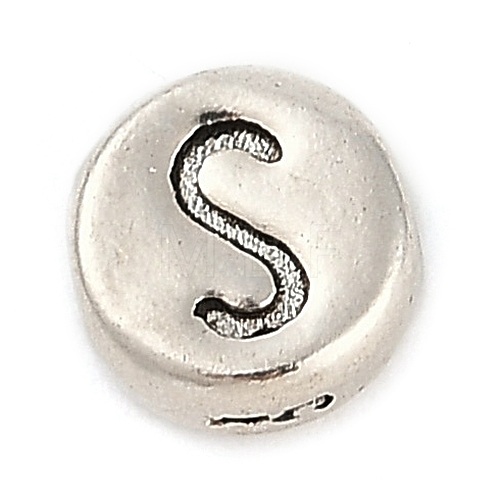 925 Sterling Silver Flat Round with Letter Beads STER-G044-01AS-S-1