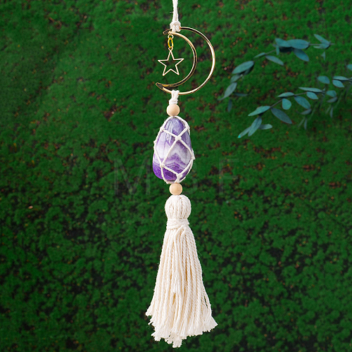 Handmade Macrame Cotton with Natural Amethyste Pendant Decorations AUTO-PW0001-13H-1