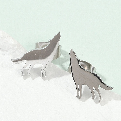 Non-Tarnish Wolf 304 Stainless Steel Stud Earrings for Women EJEW-Z017-13P-1