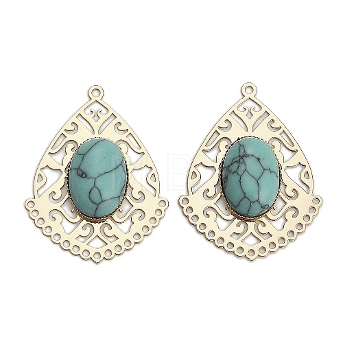 Brass Pave Dyed Synthetic Turquoise Teardrop Chandelier Component Links KK-Z088-02G-01-1