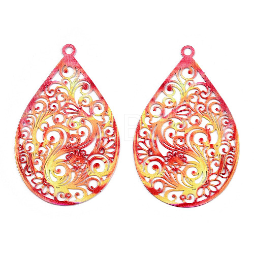 Spray Painted 430 Stainless Steel Filigree Pendants STAS-TAC0004-57E-1