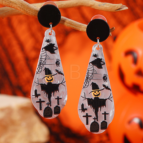 Halloween Cute Teardrop with Cartoon Pumpkin Ghost Stud Earrings EA7771-2-1