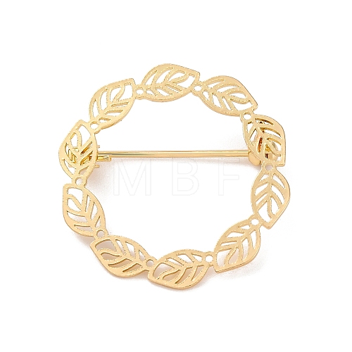 Hollow Leaf Ring Brass Brooches for Women JEWB-Z032-01G-1