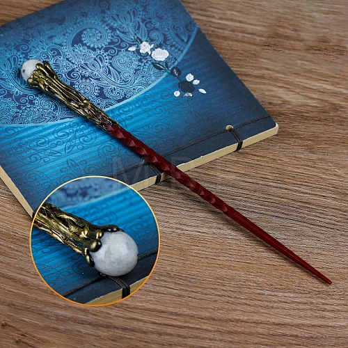 Natural Moonstone Magic Wand with Wooden Findings PW-WG44227-15-1