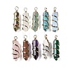 Natural & Synthetic Mixed Gemstone Double Terminal Pointed Copper Wire Wrapped Hexagon Prism Pendants G-C140-03-1