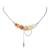 Natural Carnelian & Red Agate & Quartz Crystal Round Graduated Beaded Pendant 304 Stainless Steel Cable Chain Necklaces for Women NJEW-TA00242-01-2