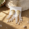 Alloy with Plastic Pearls Stud Tassel Earrings EJEW-Z172-06G-04-1