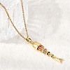 201 Stainless Steel Pave Colorful Cubic Zirconia Fish Bone Pendant Necklaces for Women NJEW-C111-02B-G-2