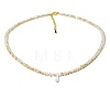 Natural White Shell Letter Faceted Glass Beaded Necklaces with 304 Stainless Steel End Chains SS7282-19-1