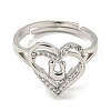 Heart with Letter Rack Plating Brass Micro Pave Clear Cubic Zirconia Adjustable Rings for Women RJEW-I105-01P-U-2