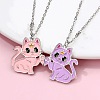 2Pcs Zinc Alloy Enamel Magnetic BFF Cat Shaped Split Pendant Friendship Necklaces for Girls FS-WG880EB-01-2