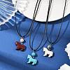 3Pcs 3 Styles Dyed Synthetic Turquoise Horse Pendant Black Waxed Cord Necklaces NJEW-JN05430-1