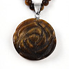 Natural Tiger Eye 4.5mm Round Beaded Flower Pendant Necklaces NJEW-T016-04I-4