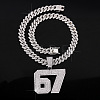 Alloy Full Crystal Rhinestone Number 67 Pendant Cuban Link Chain Necklaces for Men WG613EE-01-1