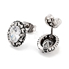Oval 316 Surgical Stainless Steel Pave Cubic Zirconia Stud Earrings for Women Men EJEW-Z050-07A-AS-2