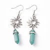 Synthetic Turquoise Bullet with Sun Dangle Earrings EJEW-I276-01P-09-2