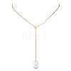Adjustable Natural Keshi Pearl Rectangle Pendant 304 Stainless Steel Cable Chain Lariat Y Necklaces NJEW-JN05950-2