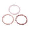 3Pcs Natural Rhodochrosite & Rose Quartz & Pink Opal Round Beads Stretch Bracelets for Women BJEW-JB12836-4