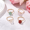 Valentine's Day Rose Natural Green Aventurine & Quartz Crystal & Red Jasper & Rose Quartz Finger Rings RJEW-JR00813-2