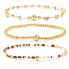 3Pcs 3 Styles Glass Seed Beads & Brass Beads Stretch Bracelets Set for Women VQ8944-2-1