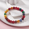 Dyed Natural Weathered Agate Round Beaded Stretch Bracelet for Women BJEW-JB09382-01-2