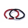 Feng Shui Natural Black Agate & Synthetic Grass Coral Beaded Stretch Bracelets BJEW-JB05022-03-1