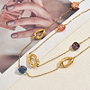 French Stainless Ssteel Twisted Oval with Colorful Glass Beads Long Link Chain Necklaces for Women XI4819-1