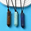 Natural & Synthetic Mixed Gemstone Faceted Bullet Pendant Waxed Cord Necklaces NJEW-Q030-01A-4