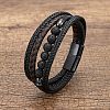 Natural Lava Rock Round Beads & Braided Imitation Leather Cord Bracelets for Men FS-WGCE7B3-02-1