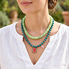 Alloy Enamel Resin Rectangle with Flower Pendant Double Layer Necklaces for Women WGCD407-01-2