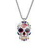 Stainless Steel Skull with Flower Pendant Necklaces SKUL-PW0001-138F-1