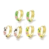 Real 18K Gold Plated Brass Enamel Flower Print Hoop Earrings for Women EJEW-L269-117G-1