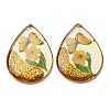 Brass & Transparent Epoxy Resin & Dried Flower Pendants RESI-G133-05G-01-1