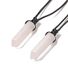 Natural Rose Quartz Bullet Pendant Necklace with Waxed Cords for Women NJEW-M196-02H-1