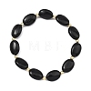 Natural Black Tourmaline & Non-magnetic Synthetic Hematite Oval Beaded Stretch Bracelets for Women Men BJEW-JB13934-01-2