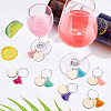 24Pcs 8 Colors Flat Round Wood & Tassel Dangle Wine Glass Charms AJEW-BC0003-13-5