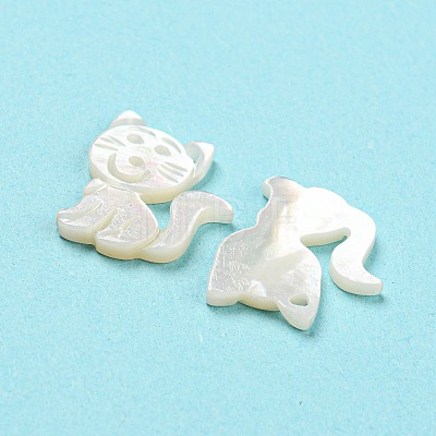 Natural Sea White Shell Cat Charms SHEL-D079-04-1