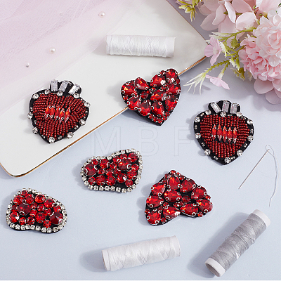 Gorgecraft 6Pcs 3 Style Heart Shape Alloy Rhinestone Embroidery Thread Sew Cloth DIY-GF0009-55-1